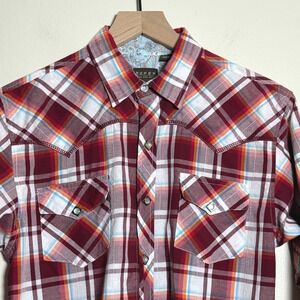 Roper Mens Western Button Up Shirt XL Red Plaid‎ Pearl Snap Country Festival